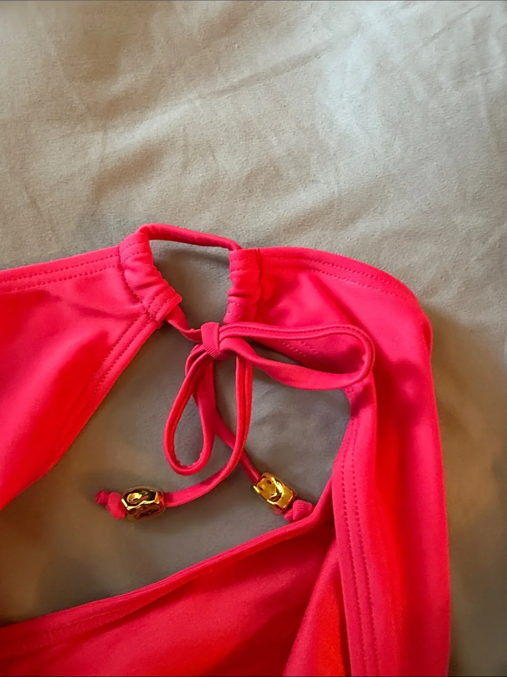 NWT Hot Pink High Waisted Halter Bikini Set with Gold Hardware Size L